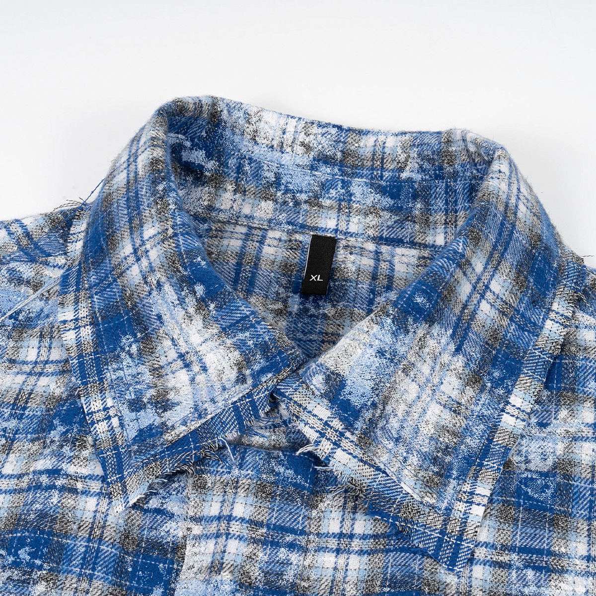 Casual blue retro plaid shirt short sleeve loose 26 02