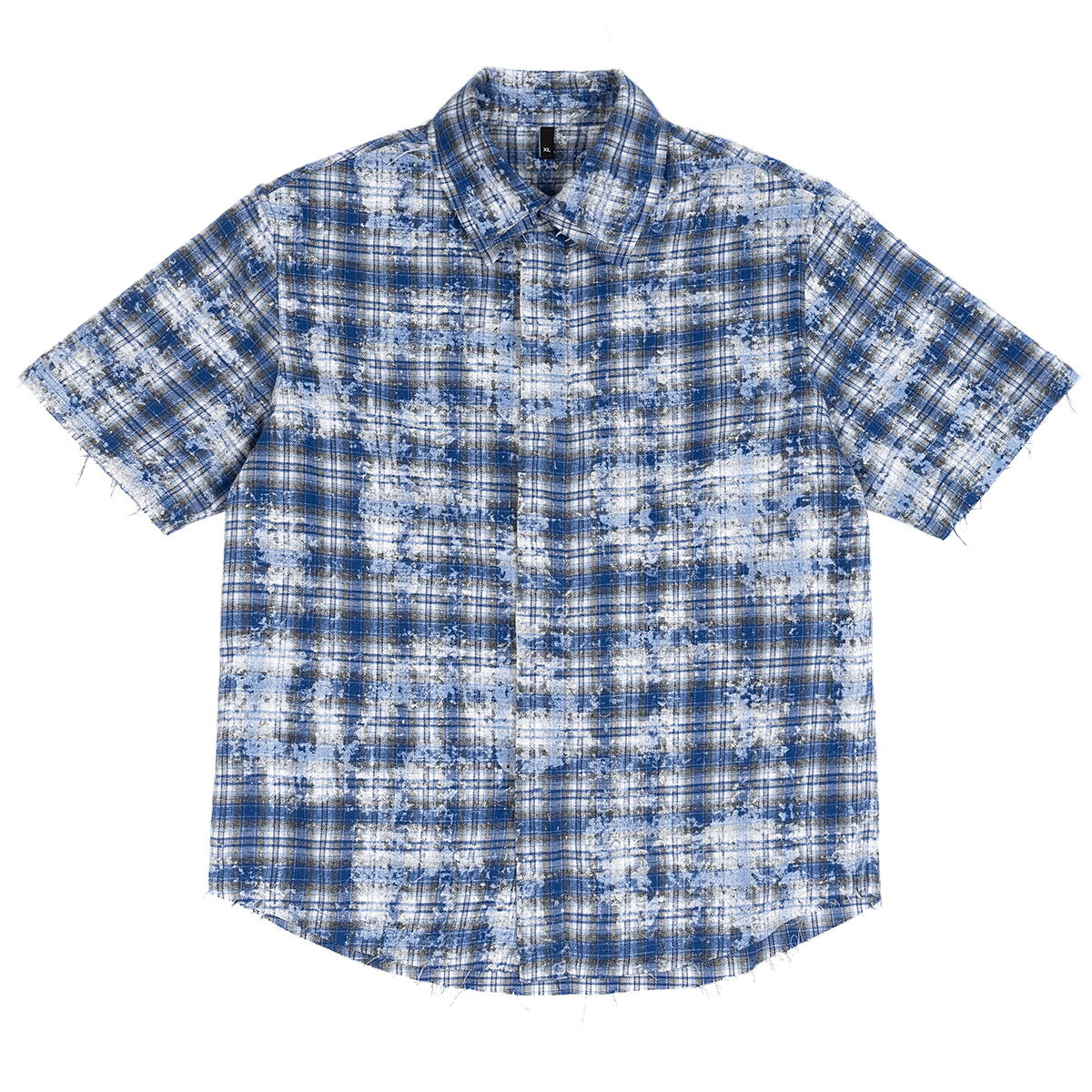 Casual blue retro plaid shirt short sleeve loose 26 01