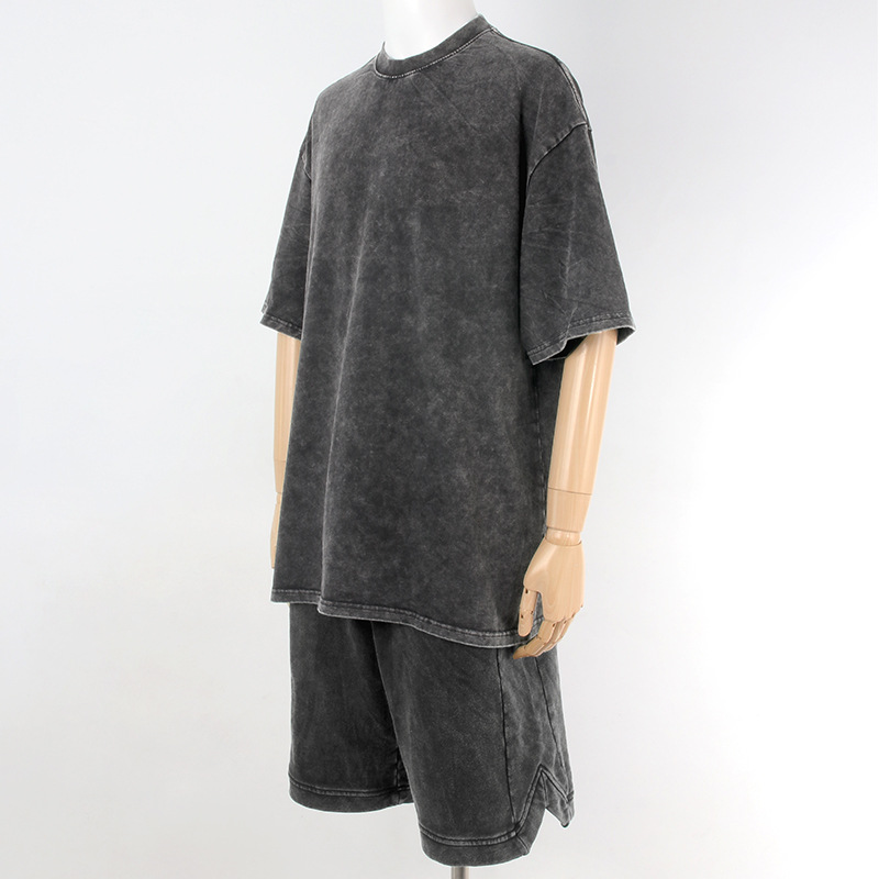 Casual sports suit pure cotton washed distressed T-shirt shorts 9 01