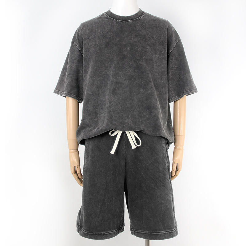 Casual sports suit pure cotton washed distressed T-shirt shorts 9 02