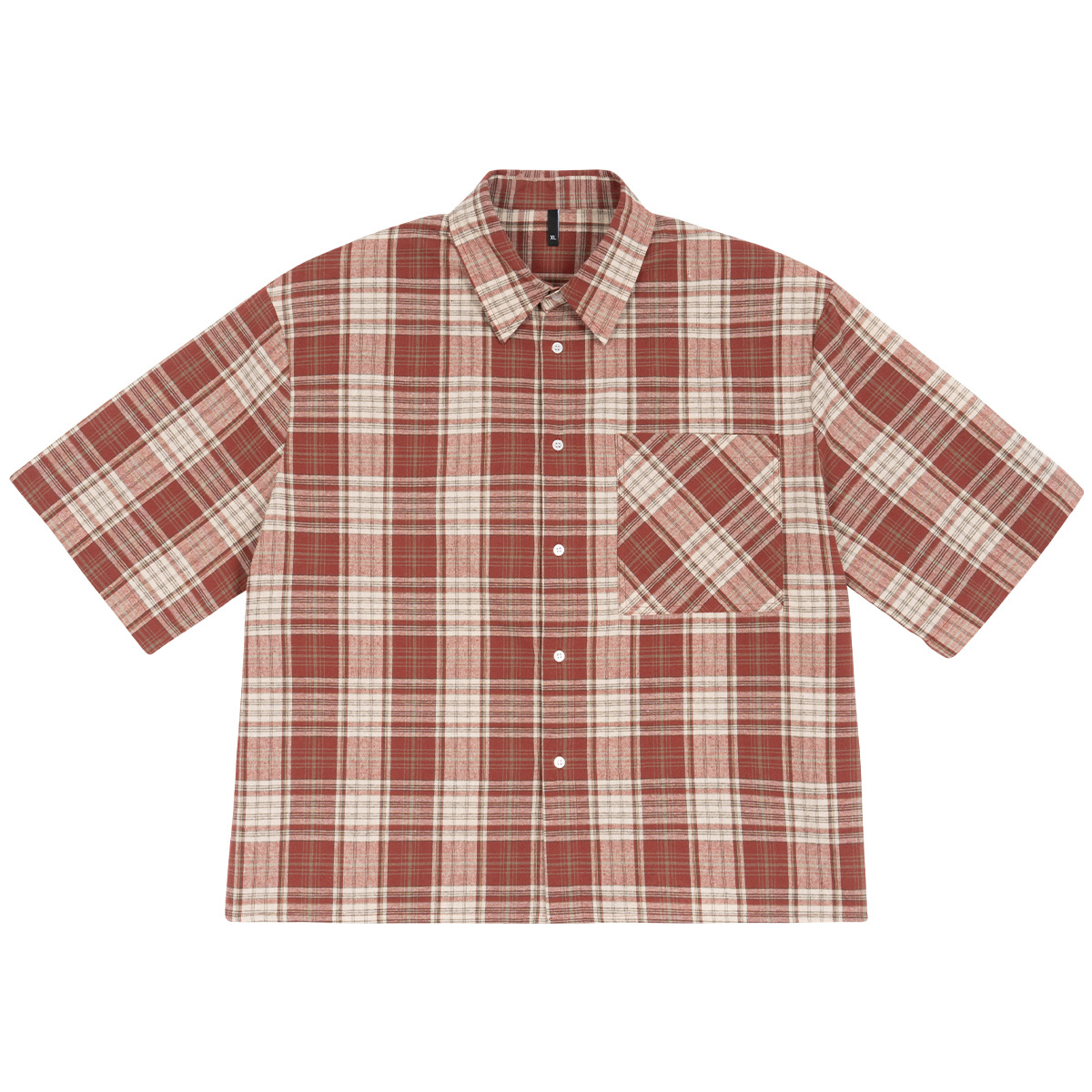 Casual square short checkered T-shirt shirt 24 01