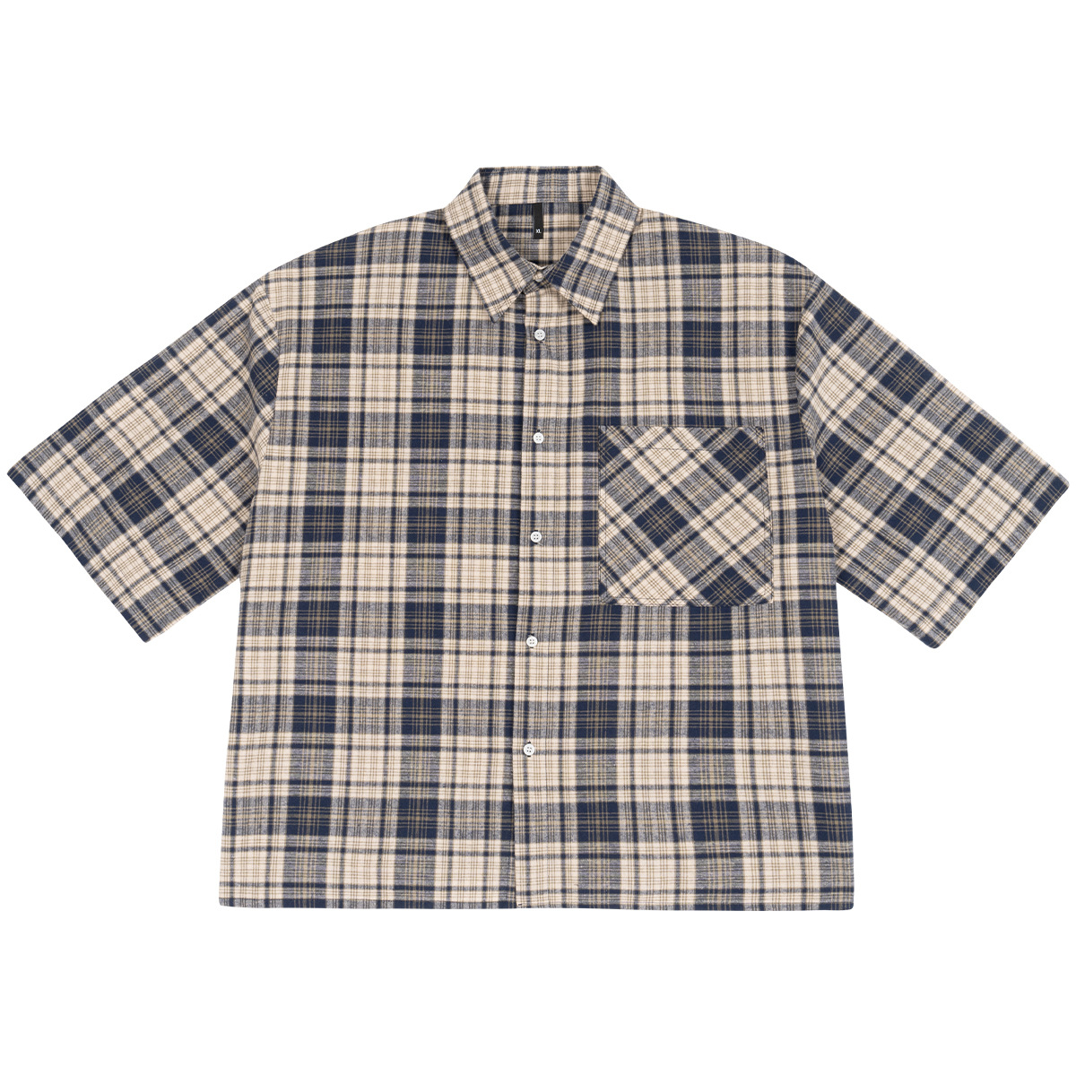 Casual square short checkered T-shirt shirt 24 02