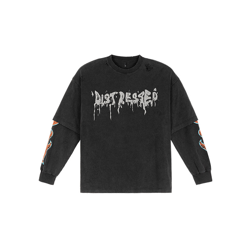 Fake two-piece loose round neck long sleeve T-shirt printing 54