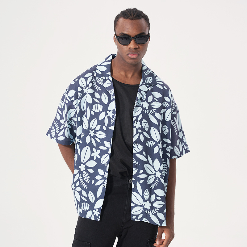 Floral short-sleeved Hong Kong style retro loose casual 23