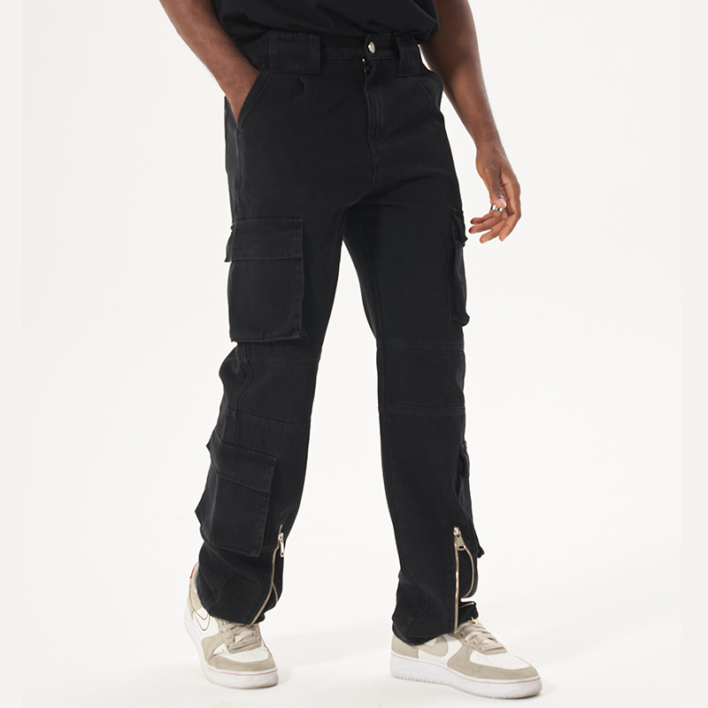 Jeans wide leg zipper work style casual pants 50 01