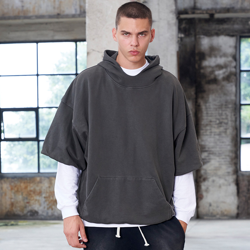 Men's half sleeve vintage washed hoodie 35 02