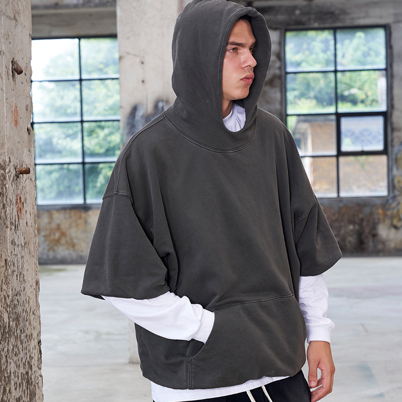 Men's half sleeve vintage washed hoodie 35 01