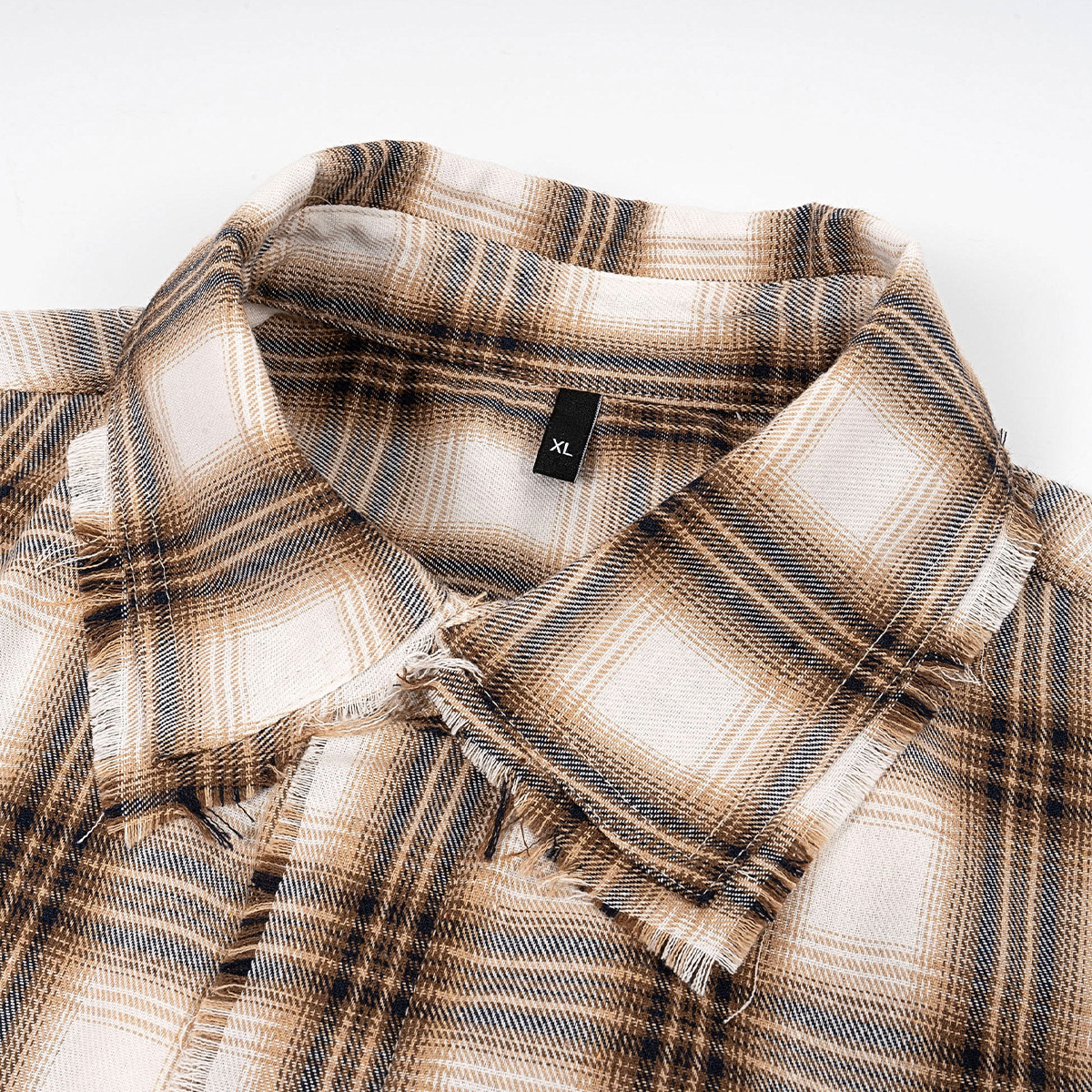 Ragged edge plaid shirt short sleeve loose shirt 25