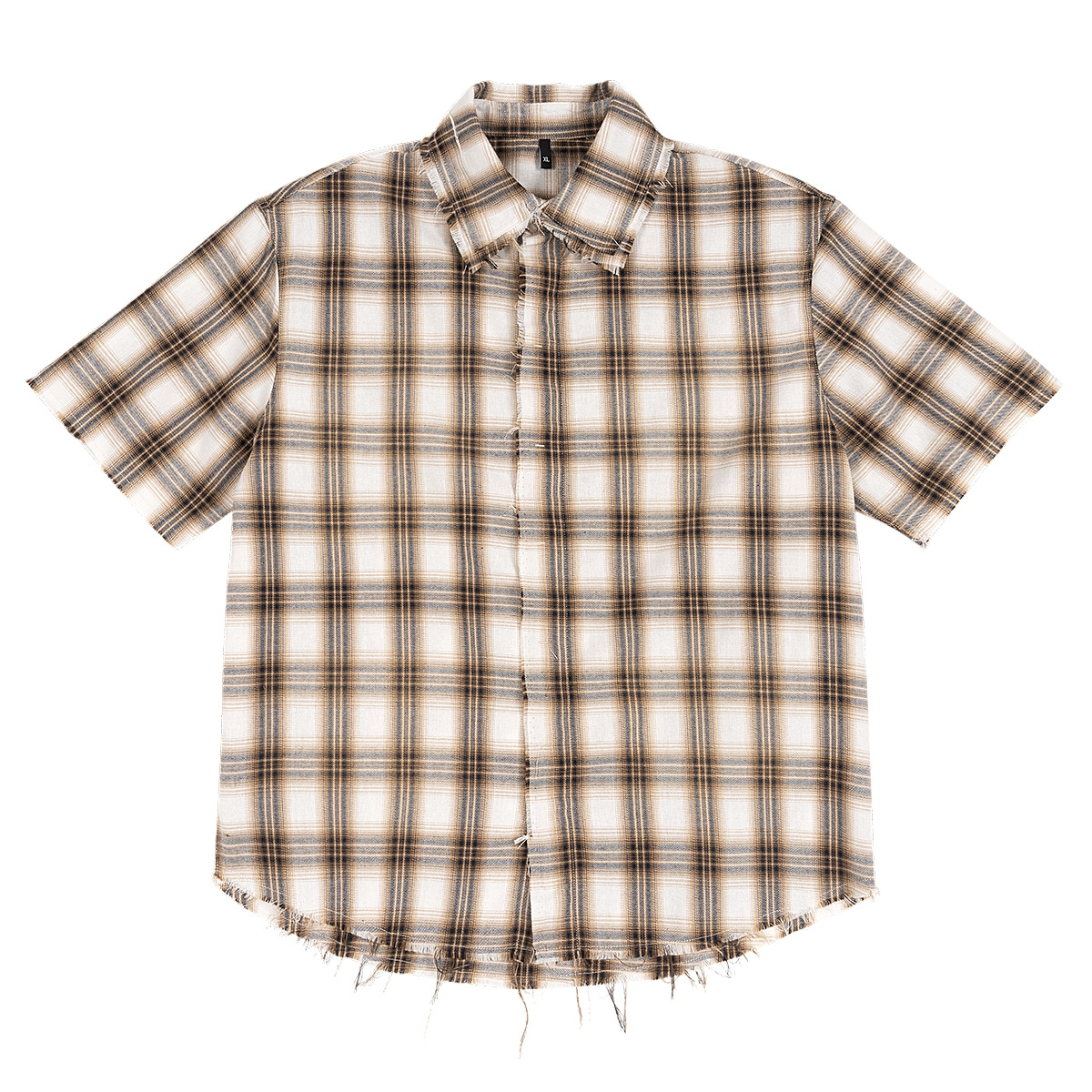 Ragged edge plaid shirt short sleeve loose shirt 25 01