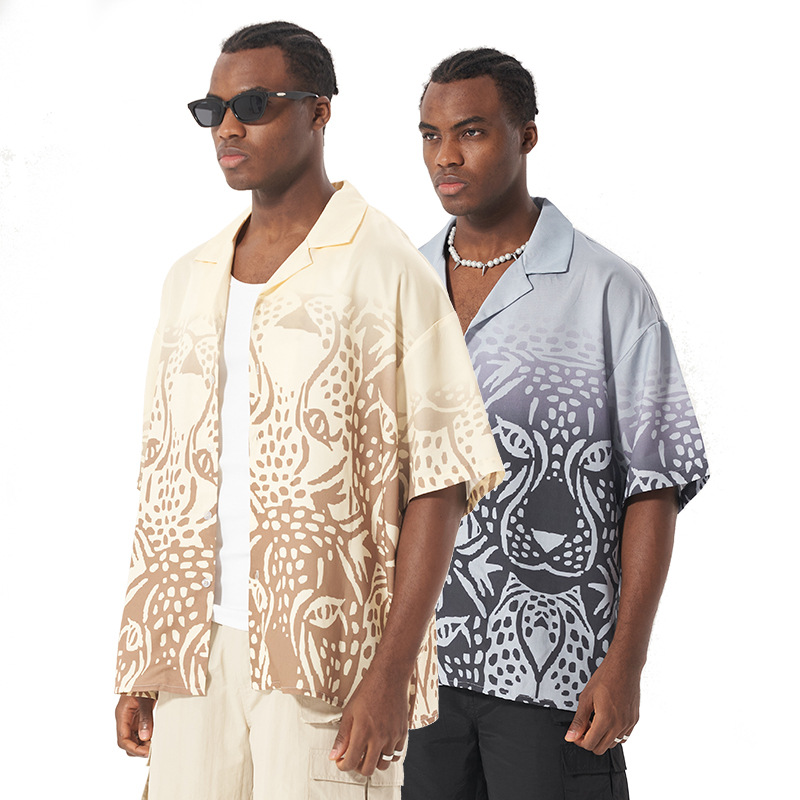 Short sleeve printed shirt loose fit top shirt casual 22 01