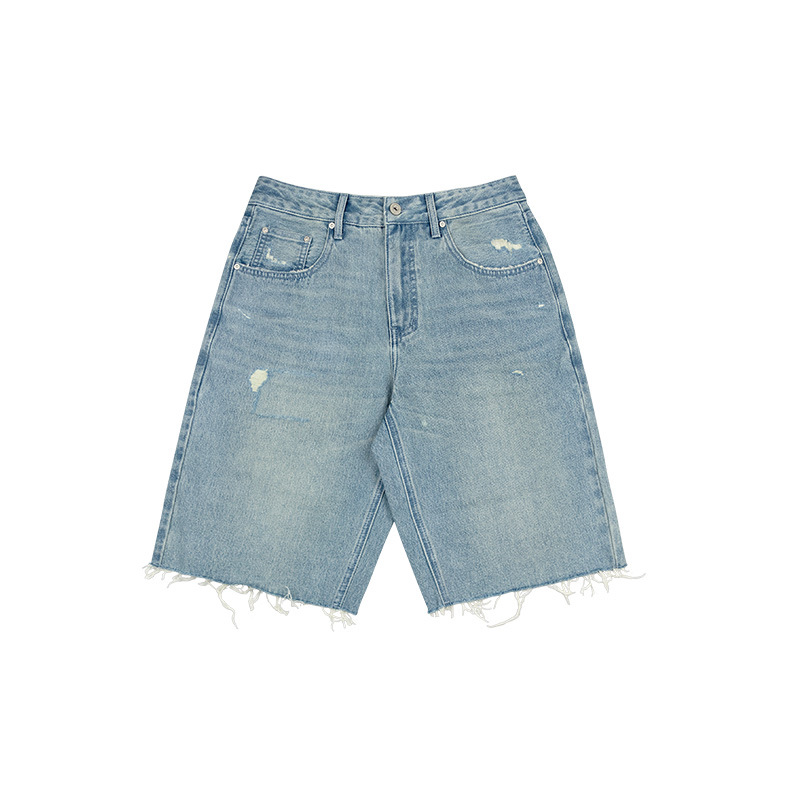 Vintage washed denim shorts with frayed hems 16