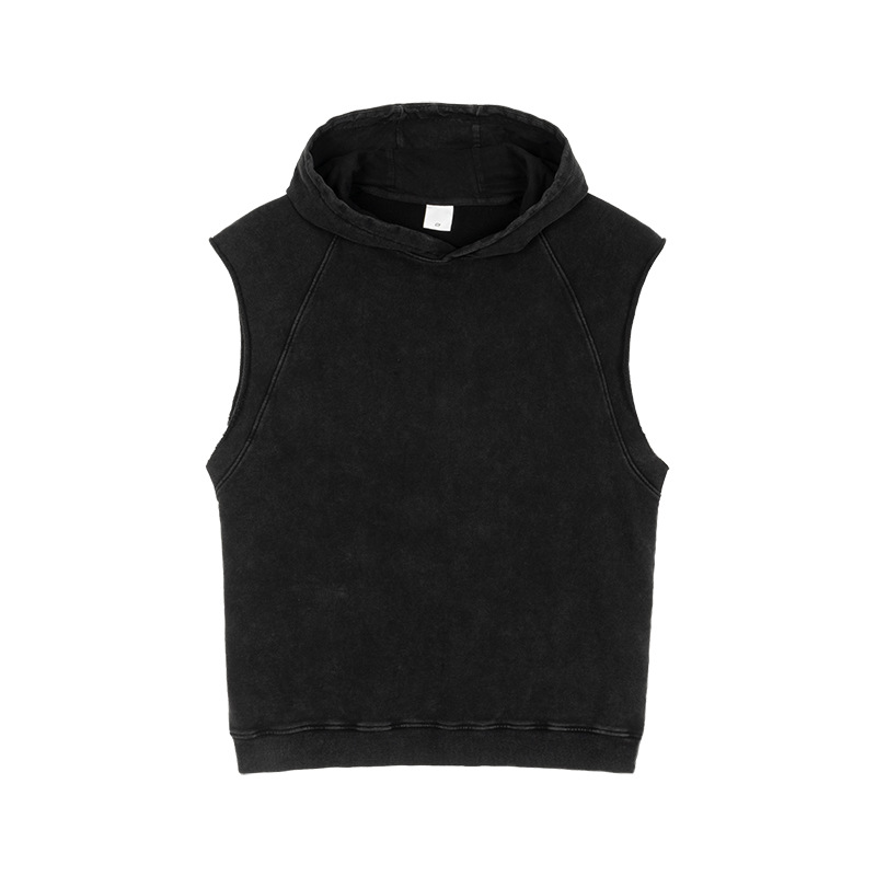Vintage Washed Ragged Sleeveless T-shirt Casual Cotton Hooded 44 01